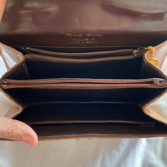 Vintage Murray Kruger Caramel Brown Snakeskin Embossed Top Handle Handbag - Picture 12 of 17